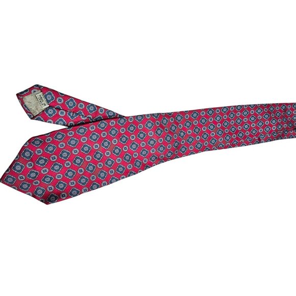 Christopher Hayes Vintage Red & Blue Patterned Silk Tie Made In Italy Medallion - Picture 4 of 5